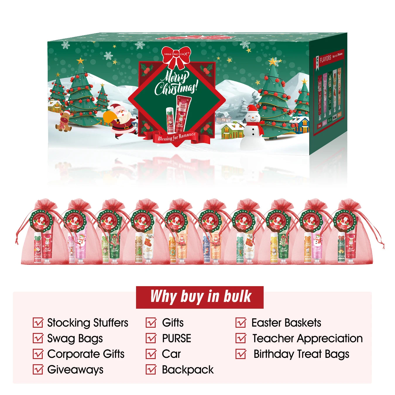 Christmas gift set distribution 120PCS/box in bulk, lip balm in bulk, hand cream in bulk, Christmas cards, gift gauze bags Peaceful Pleasures Health and Wellness