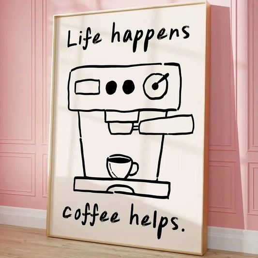 "Life Happens Coffee Helps" Funny Coffee Canvas Wall Art Canvas Wall Art Peaceful Pleasures Health and Wellness G2983 40x50cm Black Frame