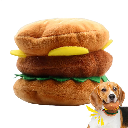 Squeaky Hamburger Dog Chew Toy – Soft Plush Puppy Teether Squeaky Plush Dog Toy Peaceful Pleasures Health and Wellness