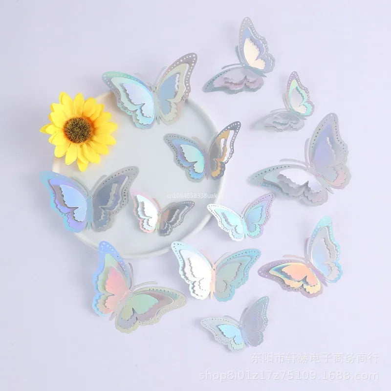12pcs 3D Hollow Layered Butterfly Wall Sticker Gold Decorative Butterfly Home Decor Fridge DIY Party Wedding Sticker 3D Stickers Peaceful Pleasures Health and Wellness