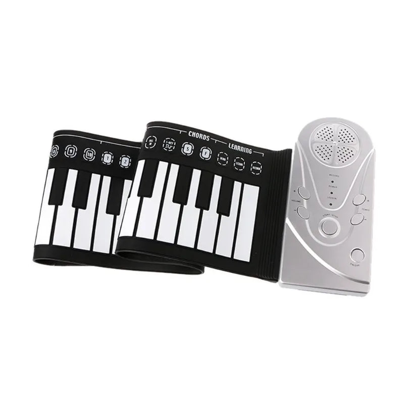 Portable 49-Key Hand Roll Piano Flexible Silicone Up Folding