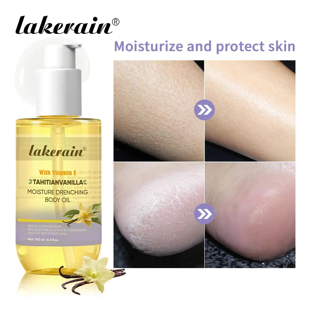 Lakerain Vanilla Body Oil – Deep Hydration, Non-Greasy 192ml
