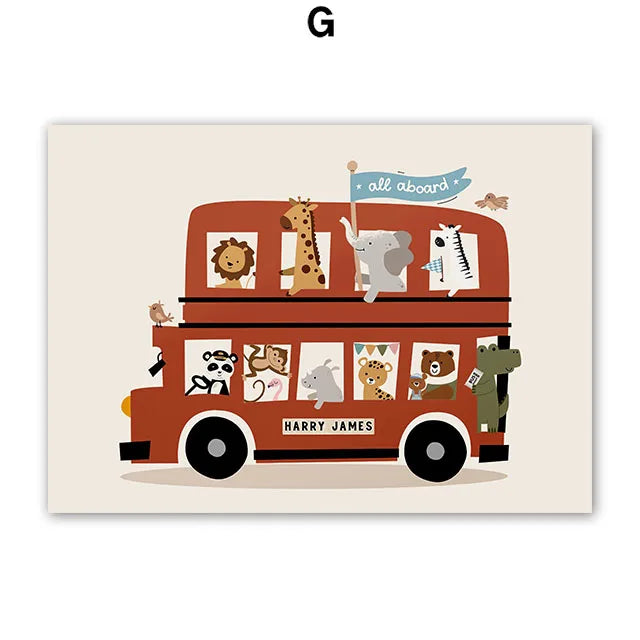 Funny Cartoon Animals Car Bus Nursery Wall Art Canvas Painting Leopard Bear Zebra Posters & Prints Pictures Baby Kids Room Decor Peaceful Pleasures Health and Wellness 6 55x75cm