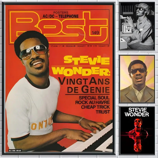 Singer S-Stevie Wonder Poster HD Self Adhesive Waterproof Wall Art Ideal for Home Office Dorm Bedroom Great Gift Peaceful Pleasures Health and Wellness