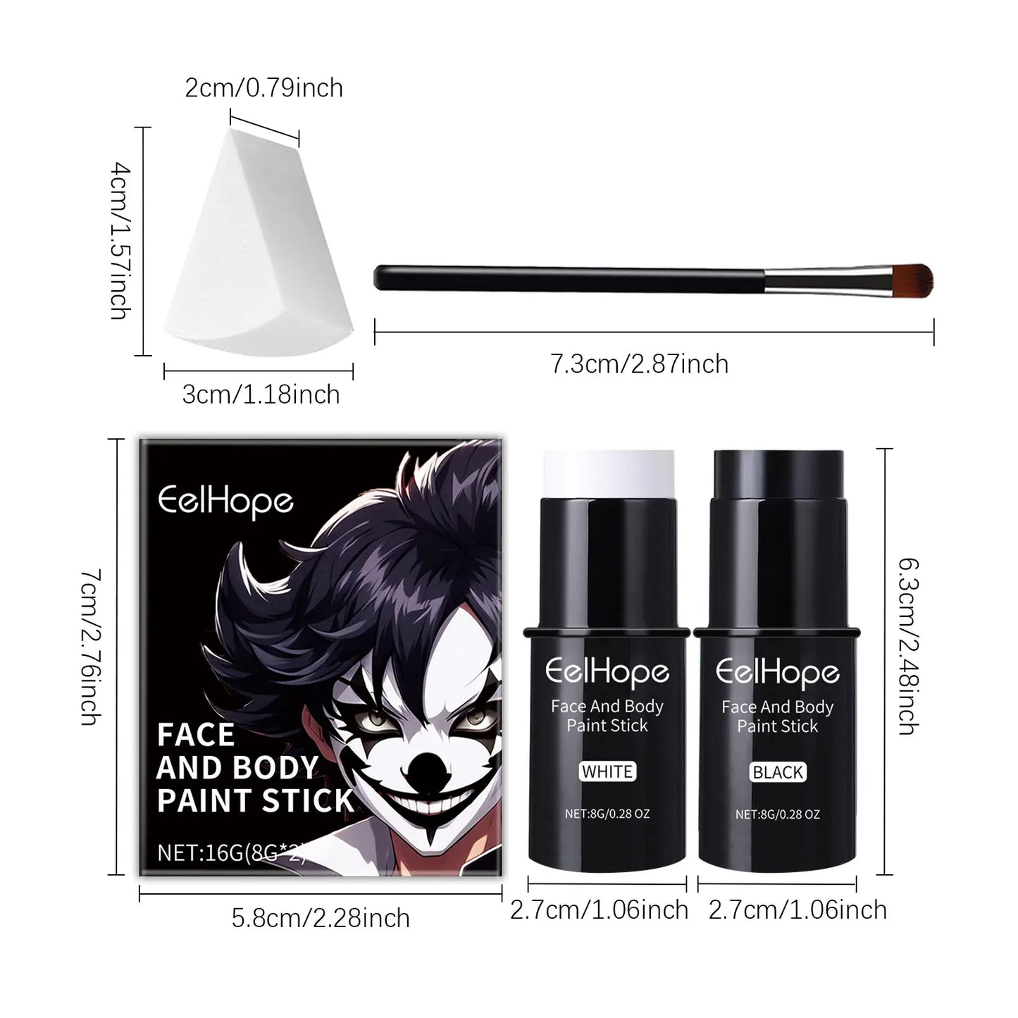 Halloween Face & Body Paint Kit – Black White Clown Makeup Set Peaceful Pleasures Health and Wellness 1set boxed
