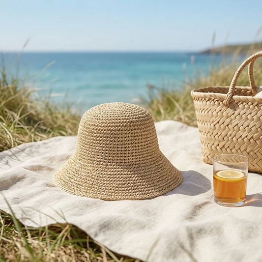 Women Foldable Straw Fisherman Hat Wide Brim for Sun-Protection Beach Travel Peaceful Pleasures Health and Wellness