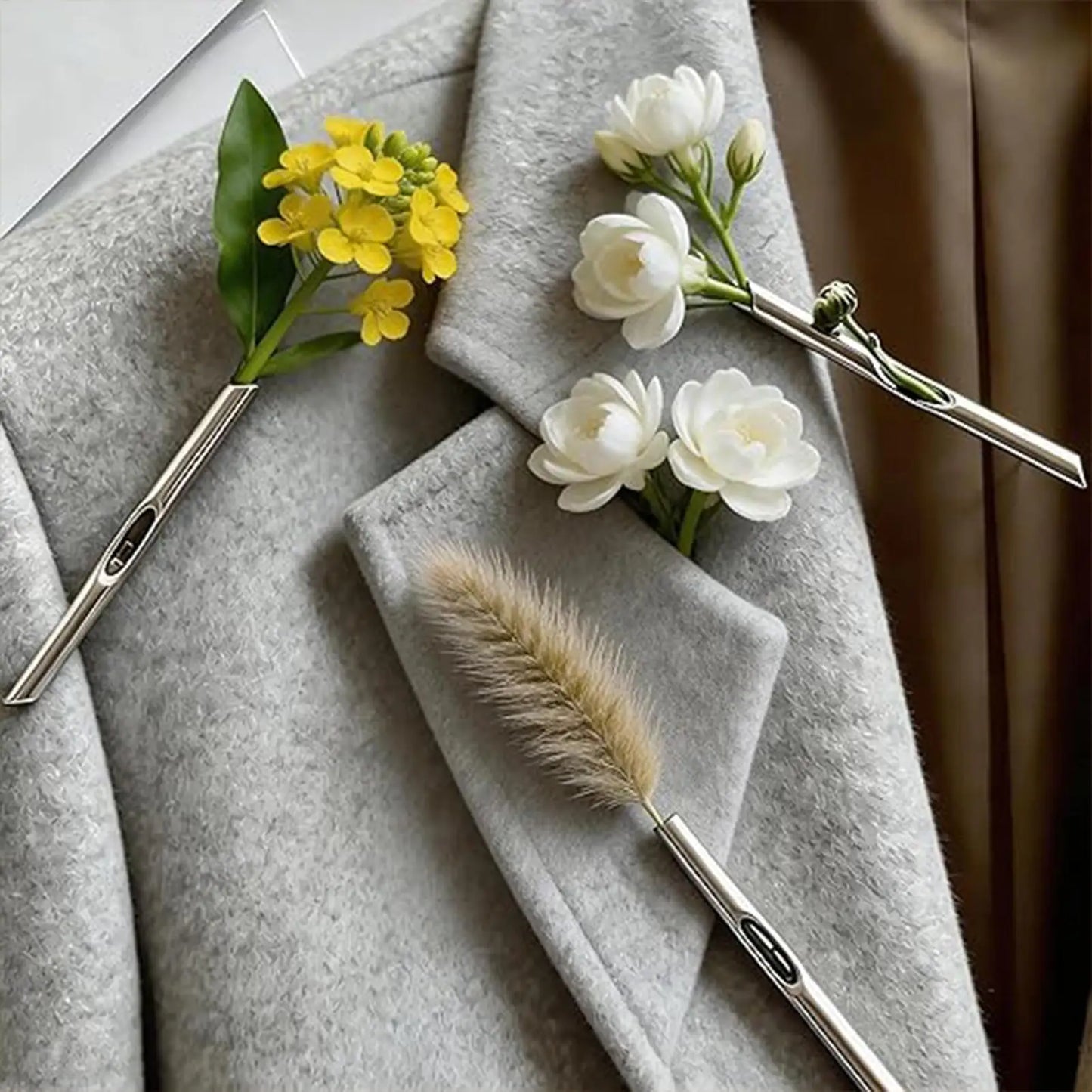 Metal Branch Flower Brooch Pin Set of 3 – DIY Floral Holder