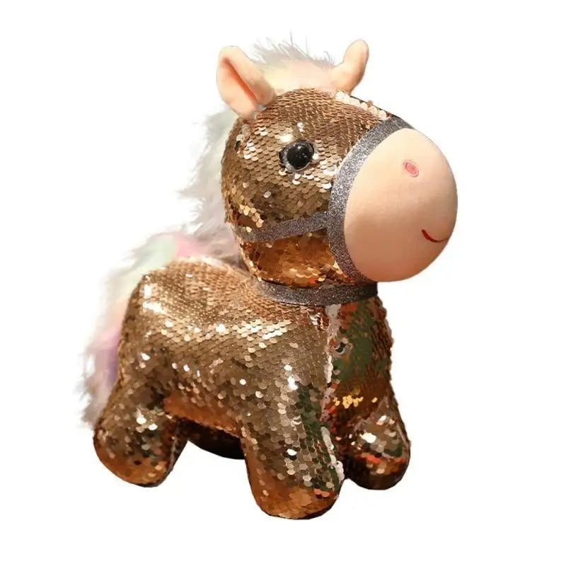 Sequined Plush Bear & Horse Stuffed Animal Desk Toy for Kids
