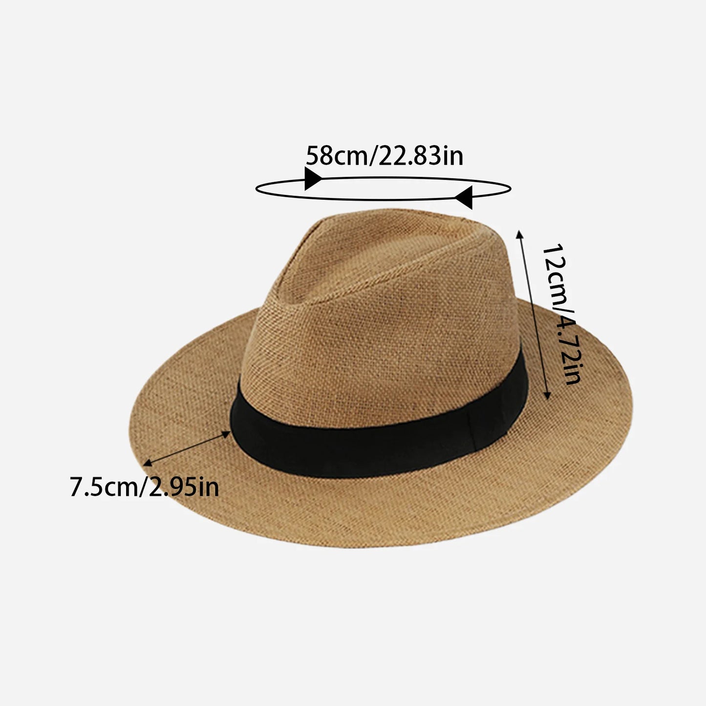 Hot Fashion Summer Casual Unisex Beach Trilby Large Brim Jazz Sun Hat Panama Hat Paper Straw Women Men Cap With Black Ribbon Peaceful Pleasures Health and Wellness