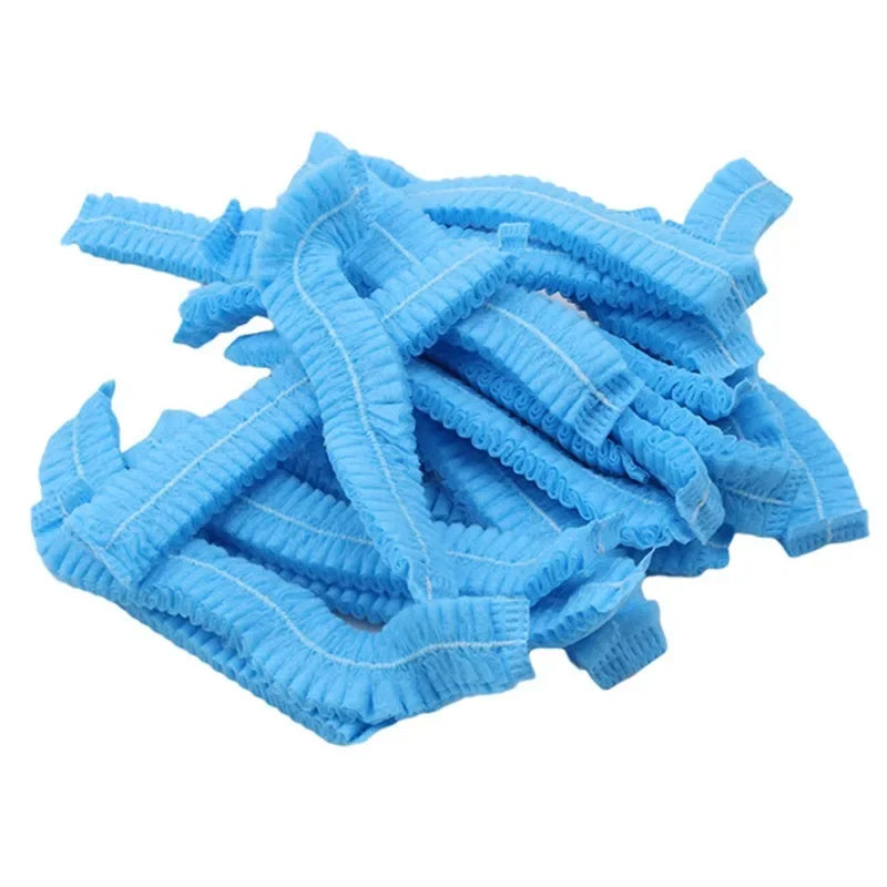 100pcs/Pack Disposable Bathing Cap Hair Head Covers Net Bouffant Dustproof Anti Dust Caps Breathable Shower Bathing Hats Kitchen Peaceful Pleasures Health and Wellness Blue