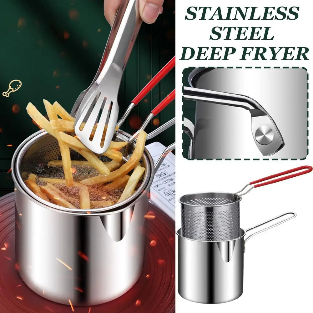Stainless Steel Deep Fry Pot & Strainer Basket Set | Small Fryer