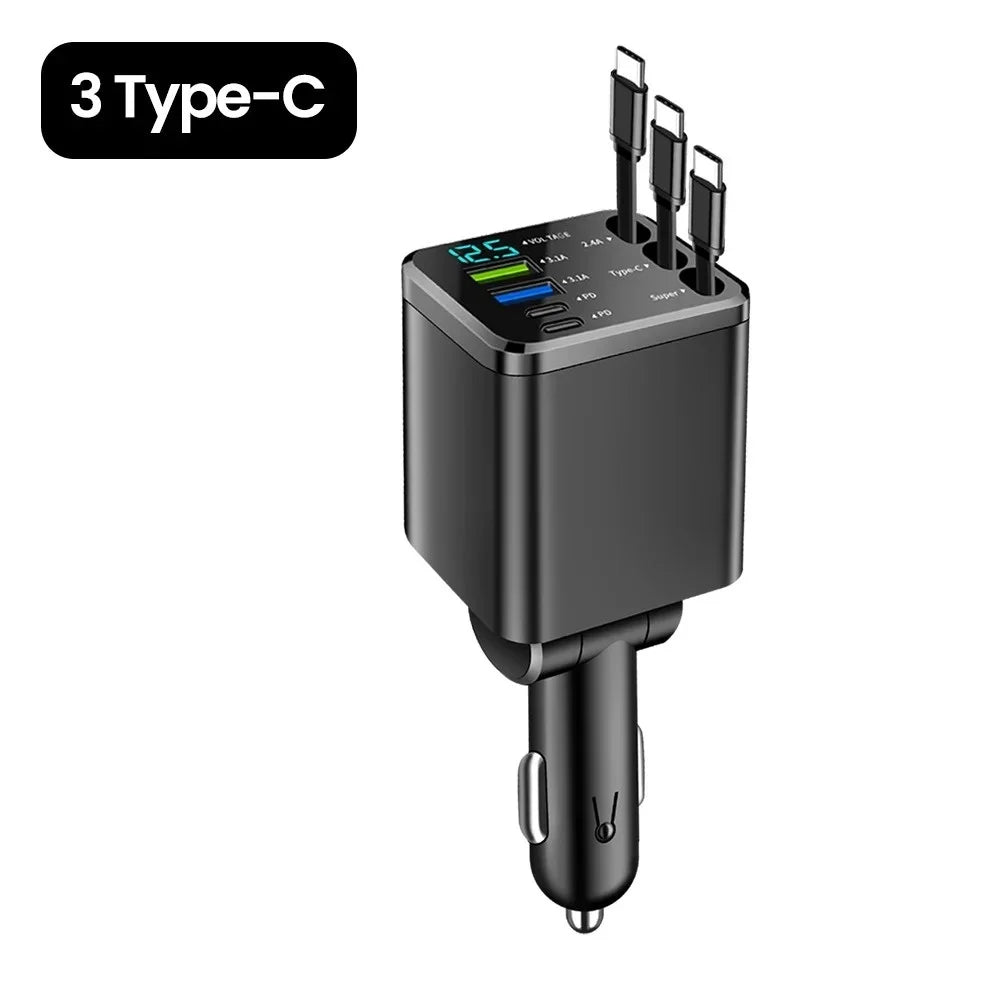 7-in-1 Car Charger 180W Retractable USB-C Dual Type-C Fast Charge