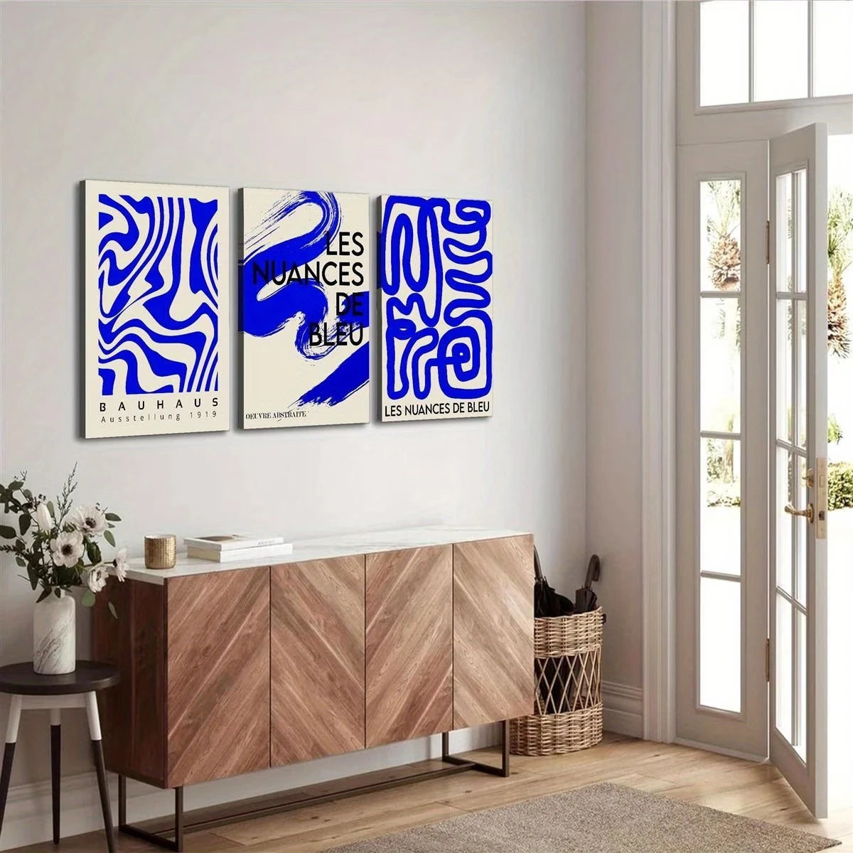 3-Piece Blue Abstract Canvas Wall Art Set | Modern Home Decor
