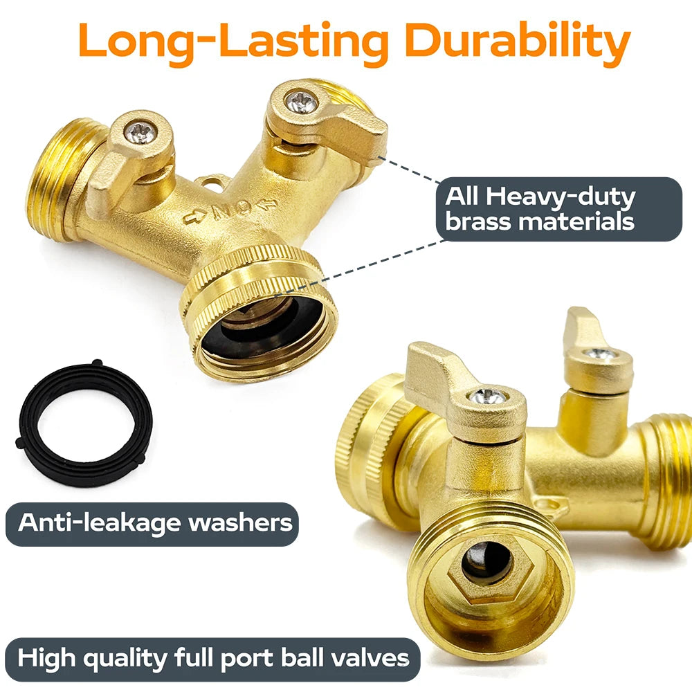 3/4 Inch 2 Way Brass Garden Hose Splitter Y-Type Tap Watering Connector Distributor for Outdoor Faucet 1/2/3 set Peaceful Pleasures Health and Wellness