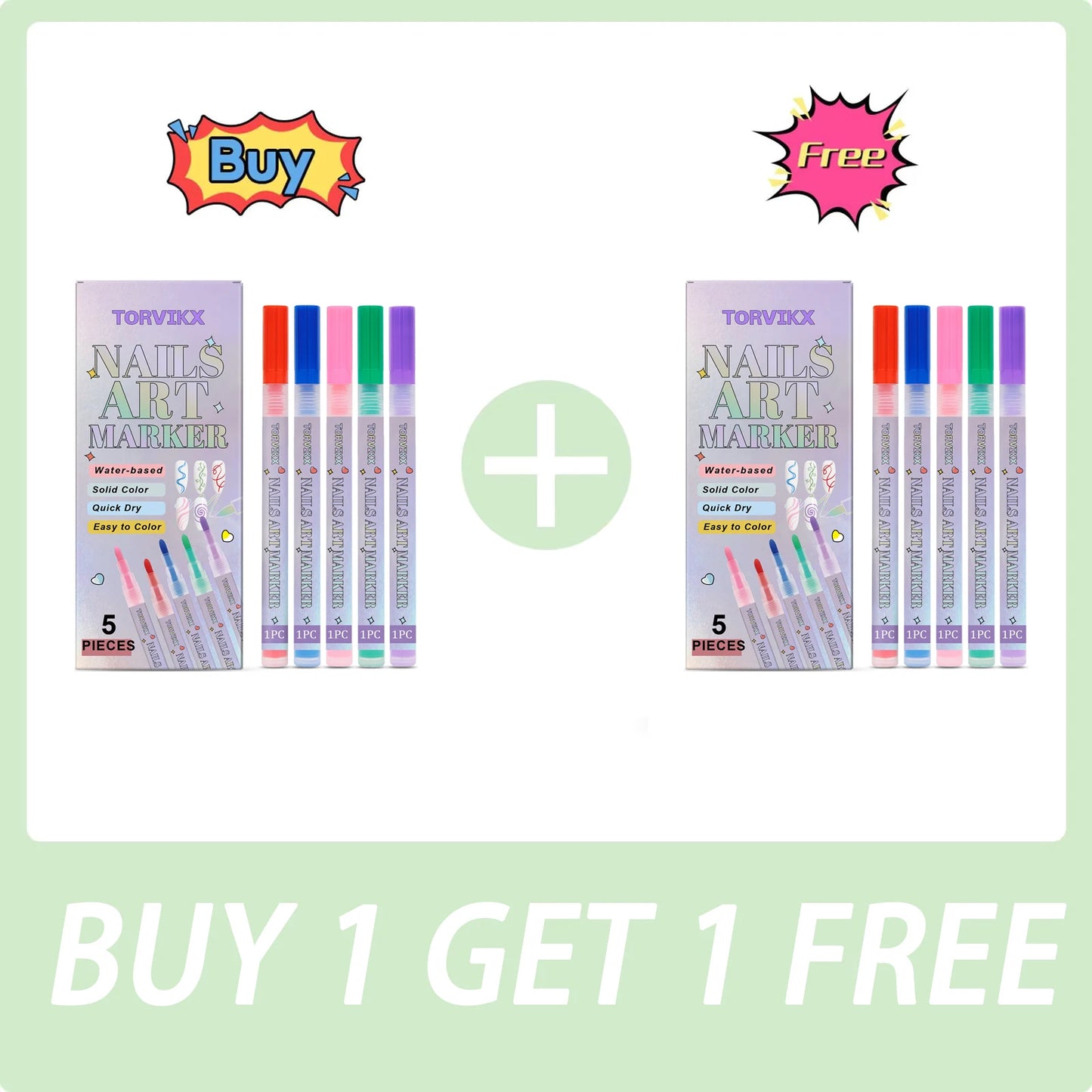 Water-Based Nail Art Markers Set | 5pc Quick Dry Pens Nail Art Pens Peaceful Pleasures Health and Wellness BUY 1 GET 1 FREE