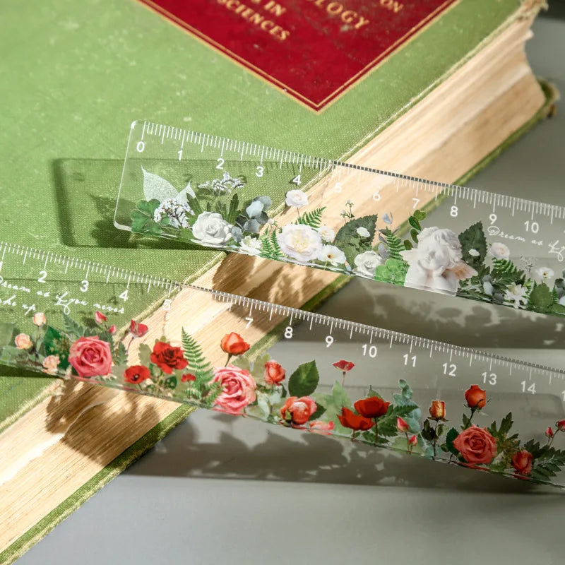 Acrylic Ruler Minimalist Style Plant Flowers Student Stationery Ruler for Measurement Peaceful Pleasures Health and Wellness