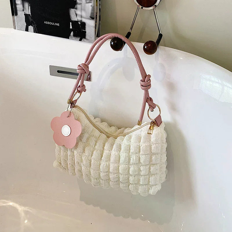 Women's Pleated Bubble Shoulder Bag – Y2K Casual Tote Purse