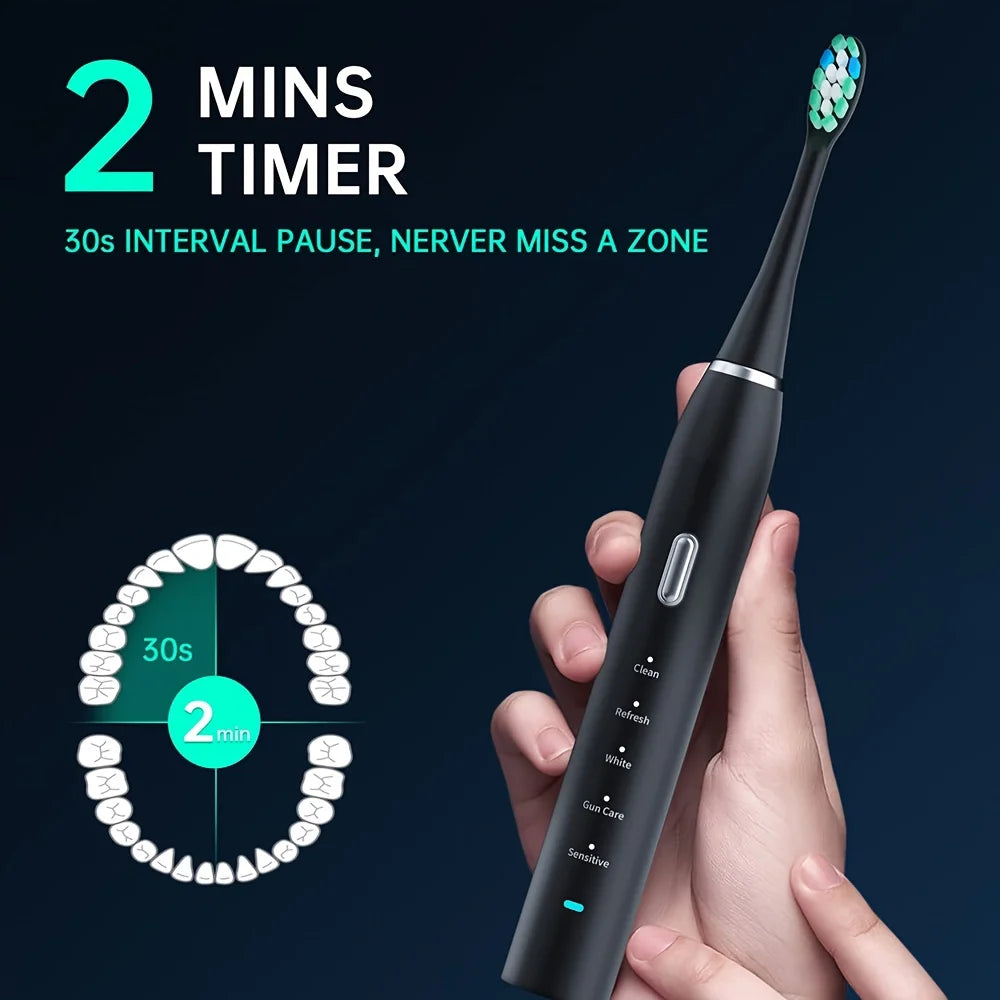 Adult Electric Toothbrush Set, Includes 7 Replacement Heads, Ultra-Soft Nylon Bristles, Suitable for Oral Cleaning, Unisex, 600Mah Lithium Battery, Inductive Wireless Charging, 2-Minute Timer, Ideal Gift for Home and Travel Peaceful Pleasures Health and Wellness
