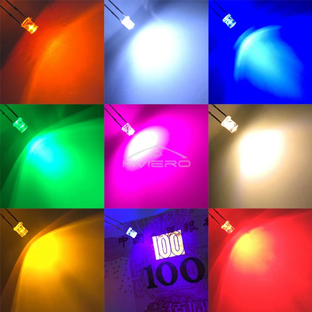 F3 3mm Flat Top LED Diodes 10/20PCS – Ultra Bright Wide Angle