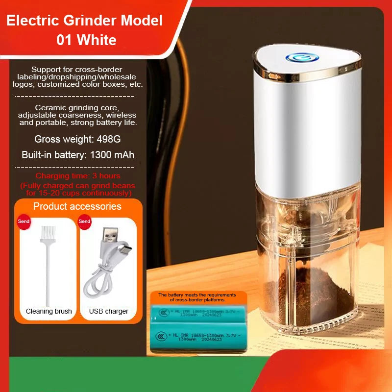 Portable Electric Coffee Grinder TYPE C USB Charge Ceramic Grinding Core Home Coffee Beans Pulverizer Grinder Peaceful Pleasures Health and Wellness white
