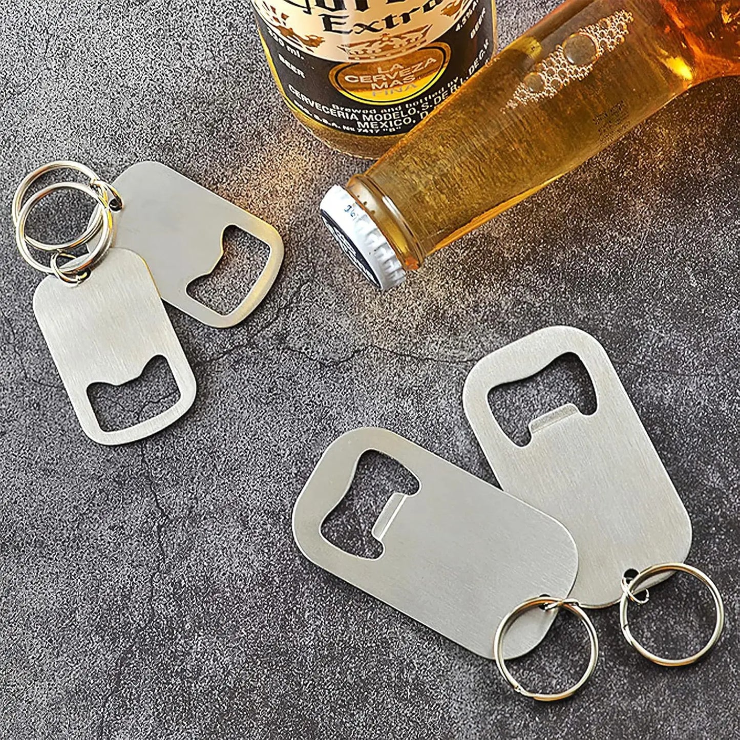 Stainless Steel Flat Beer Bottle Opener Keychain | 1-2 Pack