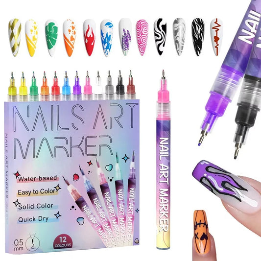 12-Piece Nail Art Graffiti Pen Set – Waterproof Colour Markers Nail Art Pen Set Peaceful Pleasures Health and Wellness