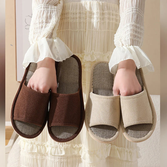 Linen Slippers Unisex Indoor Outdoor Anti-Slip Breathable Flats Linen Slippers Peaceful Pleasures Health and Wellness