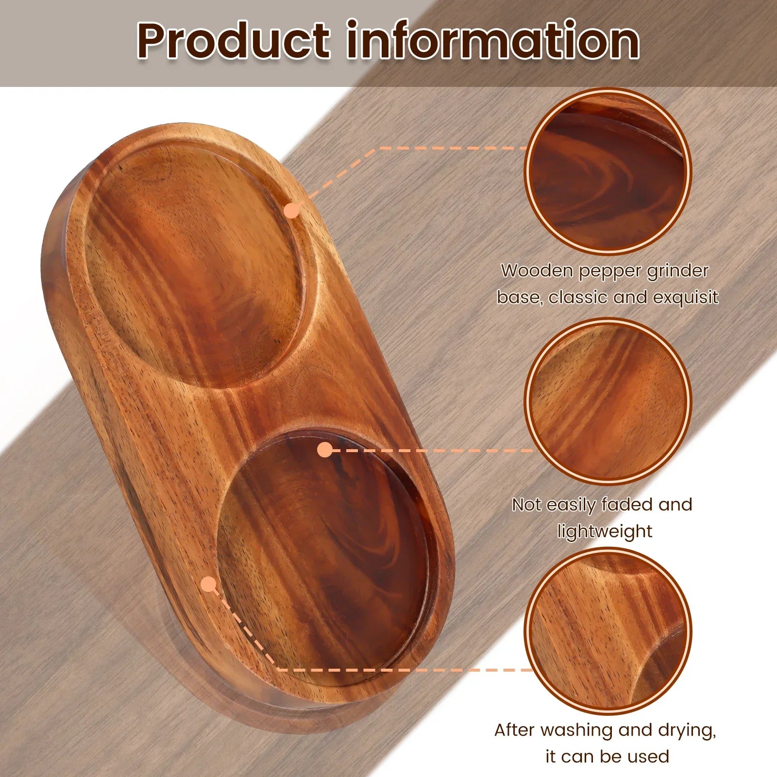 Kitchen Storage Holder Salt and Pepper Mill Tray Multipurpose Wood Tray bracket Pepper Mill Holder Salt Grinder Base Accessories Peaceful Pleasures Health and Wellness
