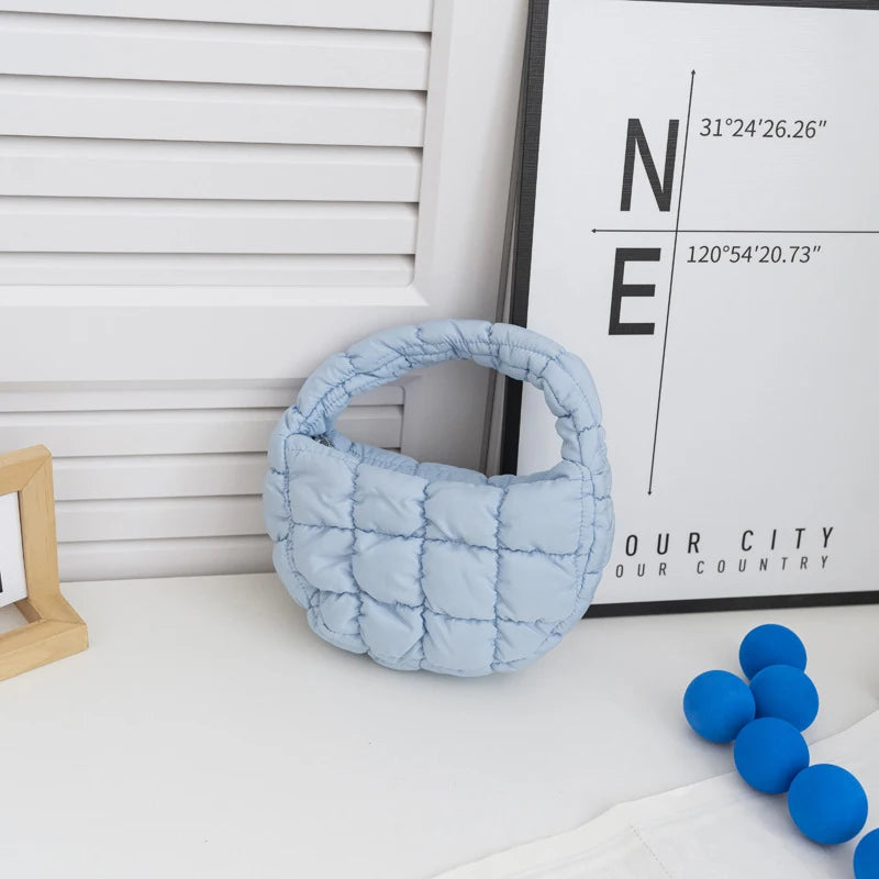 Mini Quilted Puffer Tote Bag | Circle Phone Purse & Key Pouch