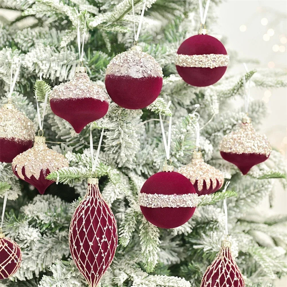 8cm Flocked Plastic Christmas Ball Ornaments – 10-Pack Set