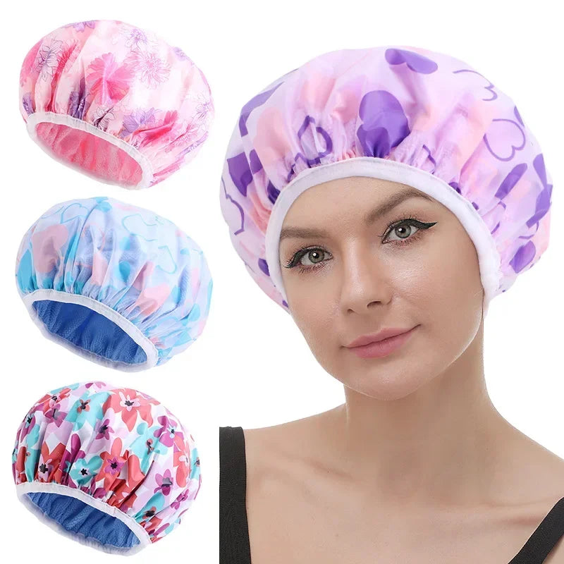 Double Layer Waterproof Shower Cap for Women – Thick & Reusable Shower Cap Peaceful Pleasures Health and Wellness