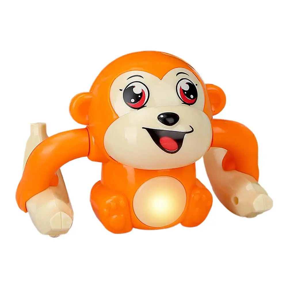 Electric Rolling Monkey Toy Interactive Rolling and Crawling Toy Made of Child-Safe Plastic Requires 3 AA Batteries Peaceful Pleasures Health and Wellness orange
