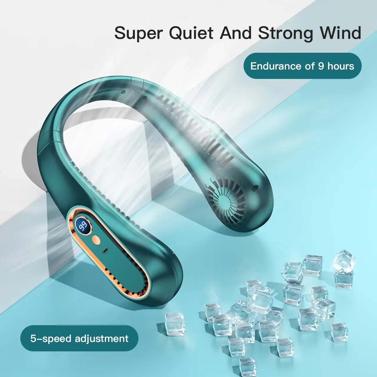 3000mAh Bladeless Neck Fan – USB Rechargeable, 5-Speed, LED Display