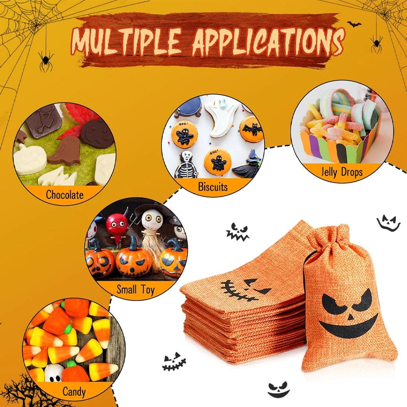 16-Pack Halloween Pumpkin Burlap Drawstring Candy Bags Halloween Party Bags Peaceful Pleasures Health and Wellness