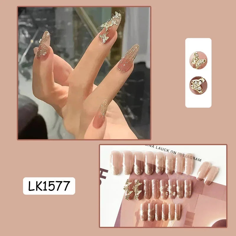 Pink Fake Nails Press on Nail Designs Art Long Tips False Forms with Glue Stick Stickers Reusable Set Acrylic Artificial Peaceful Pleasures Health and Wellness 4