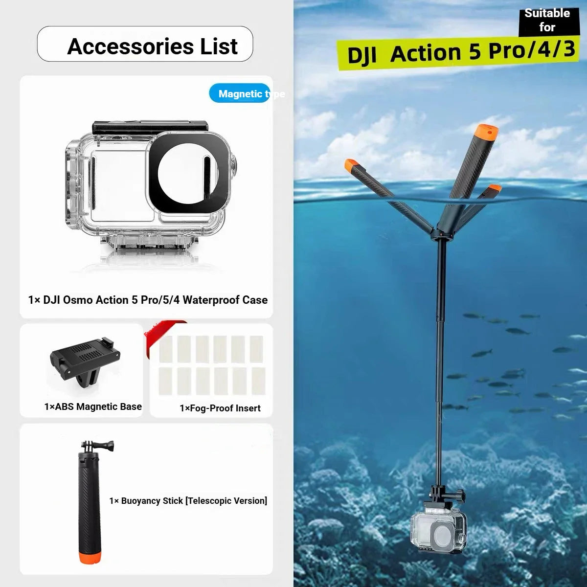 Magnetic Waterproof Diving Case for DJI Action 5 Pro/4/3