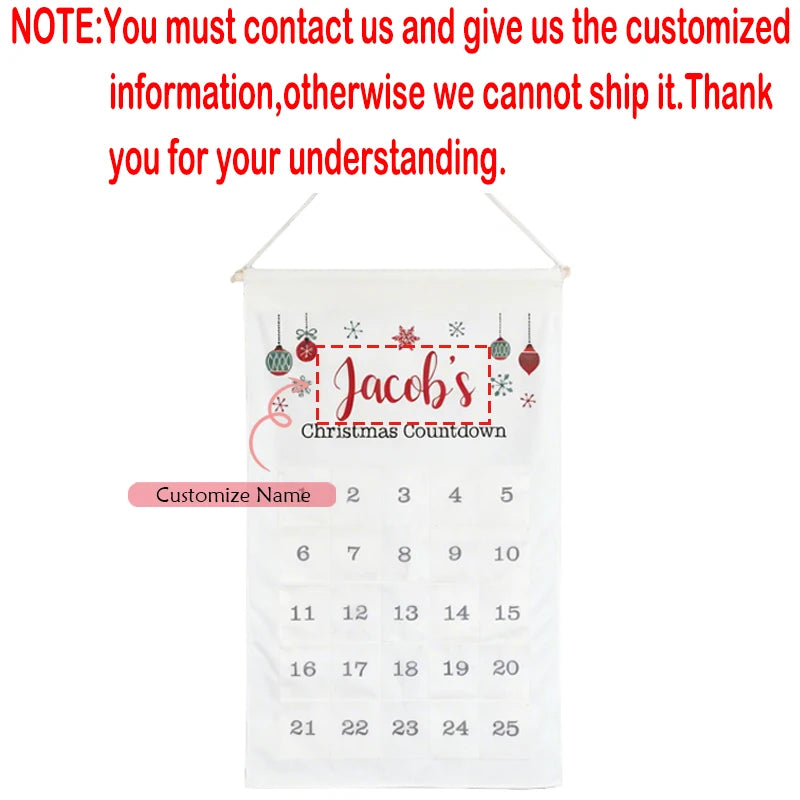 Personalized Christmas Advent Calendar with Pockets | Kids Gift Advent Calendar Peaceful Pleasures Health and Wellness custom name 40x59cm
