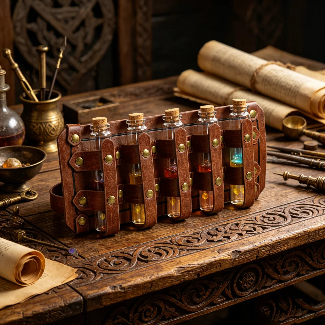 UYEE Medieval Leather Vial Holder Waist Sash Alchemy Potion Bottle