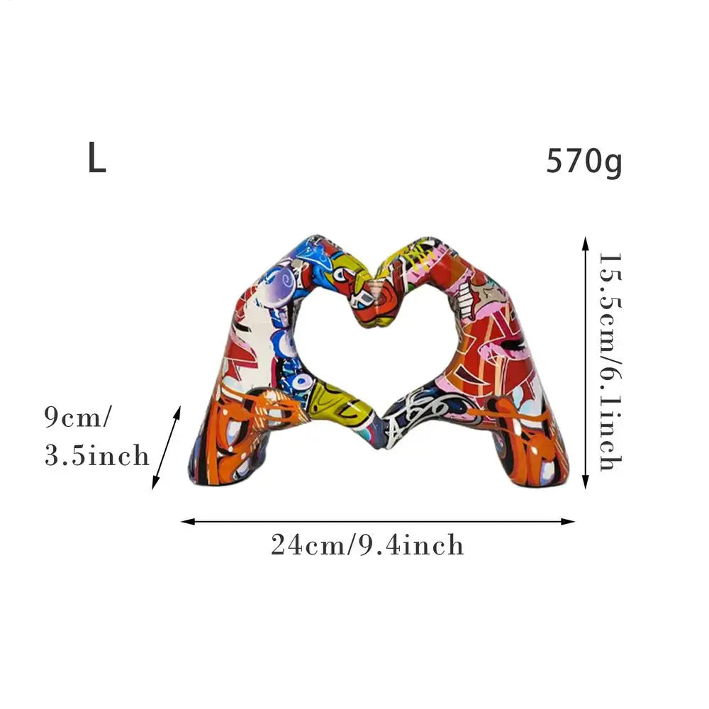 Creative Graffiti Resin Hand Heart Gesture Statue Home Decoration NordicHeart Shaped Statue For Girlfriend Valentine Day Gift Peaceful Pleasures Health and Wellness Graffiti L