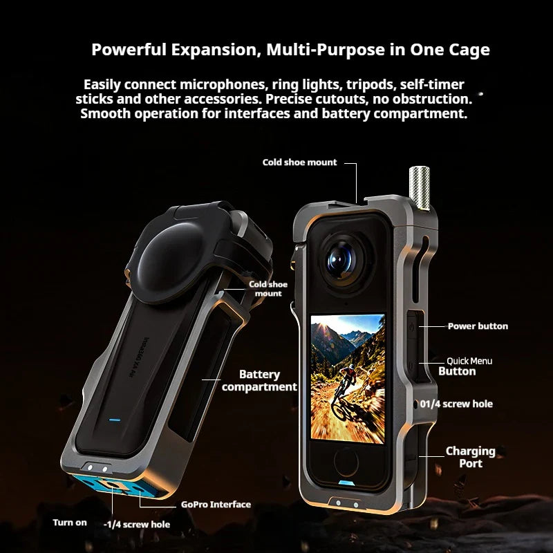 Aluminum Cage Frame for Insta360 X4 – Shockproof Bracket