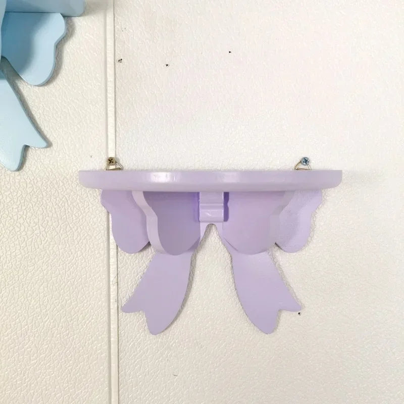 Pink Wooden Wall Shelf Bow Decor Frame Girls Room Storage Rack Home