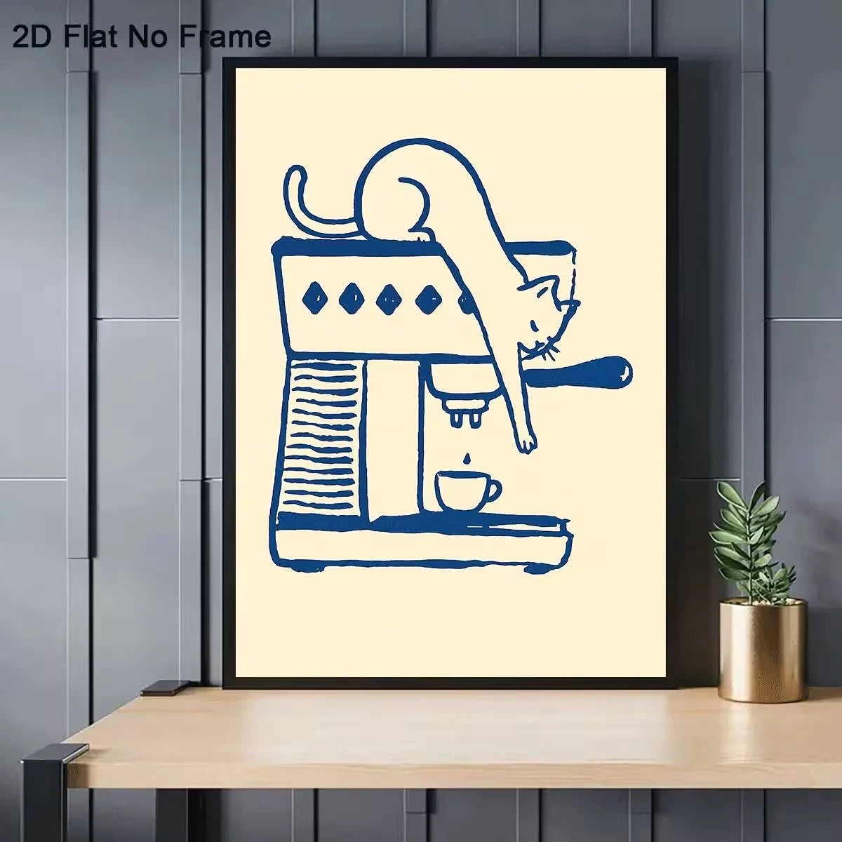 Minimalist Cat on Coffee Machine Canvas Wall Art Print