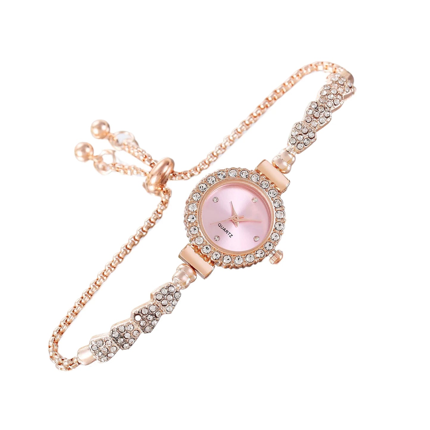 Women's Diamond Watches Bracelet Round Dial Chain Link Bracelet Analog Bangle Wrist Watch eting and Dating Office Peaceful Pleasures Health and Wellness Pink