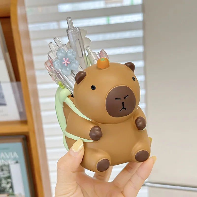 Portable Creative Cute Capybara Pen Holder Large Capacity Makeup Brush Holder Multi Functional Cartoon Stationery Storage Box Peaceful Pleasures Health and Wellness