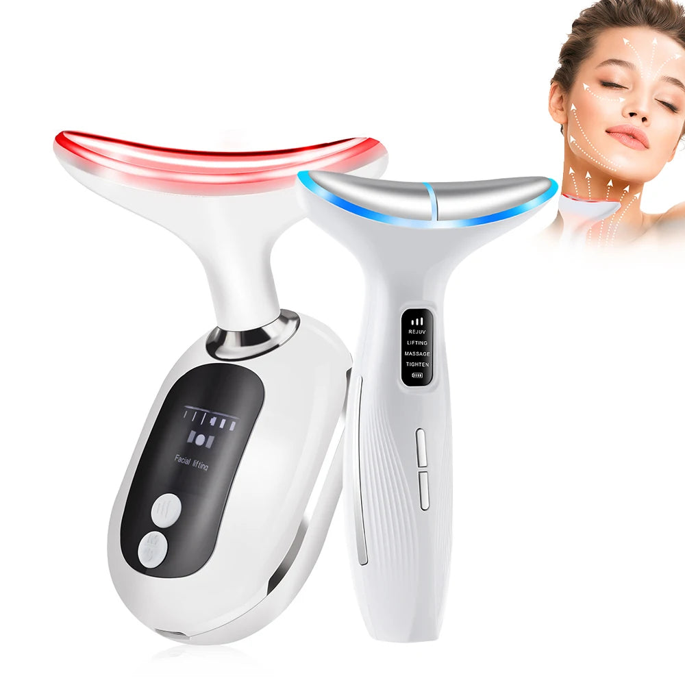 Microcurrent Neck Face Massager EMS Lifting Firming Skin Care Tightening Device LED Light Therapy for Neck Lines Reducer At Home Peaceful Pleasures Health and Wellness