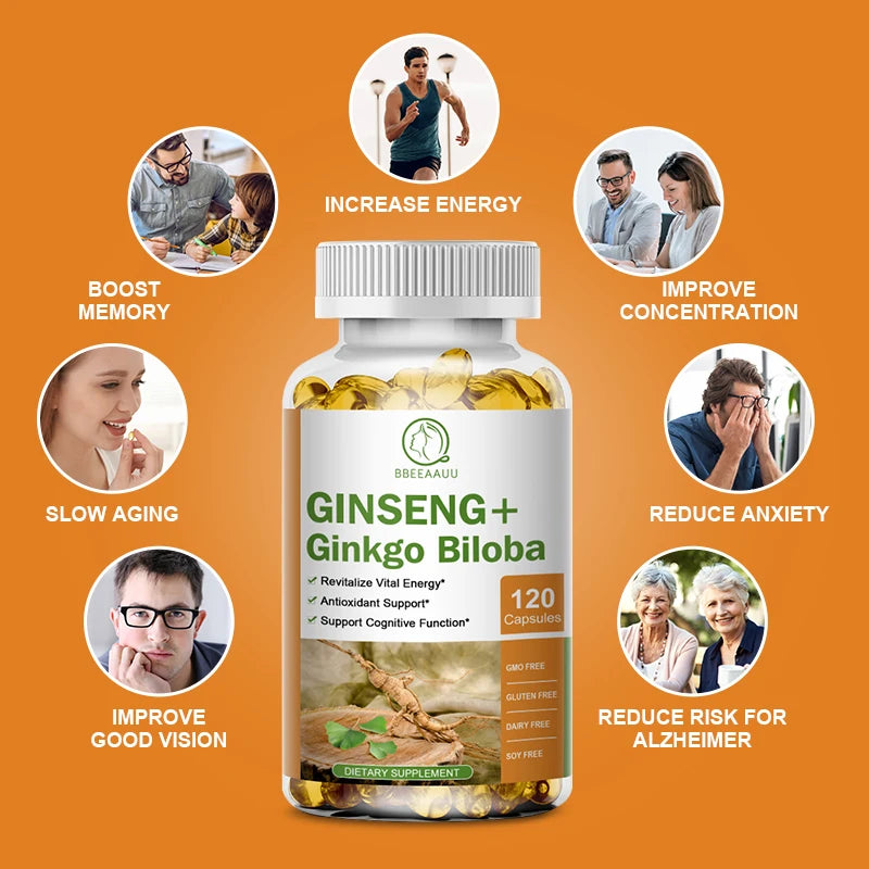 Ginseng Ginkgo & Ashwagandha Capsules – 120ct Peaceful Pleasures Health and Wellness