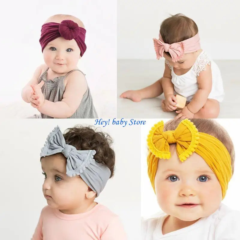 Baby Girls Bow Headbands Set of 3 | Nylon Turban Hairbands