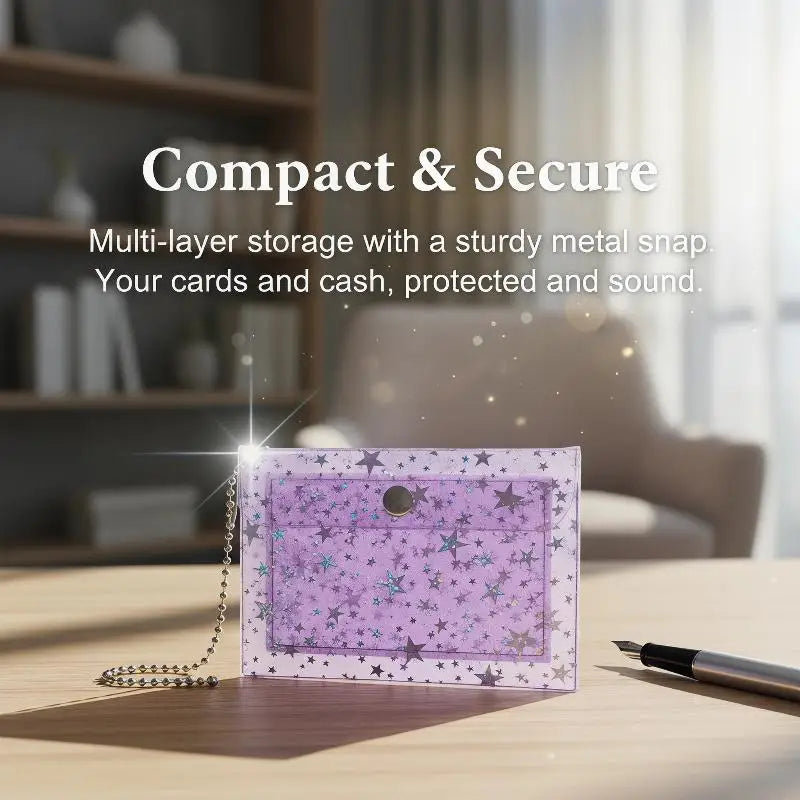 Clear PVC Star Glitter Card Holder Mini Coin Purse Keyring