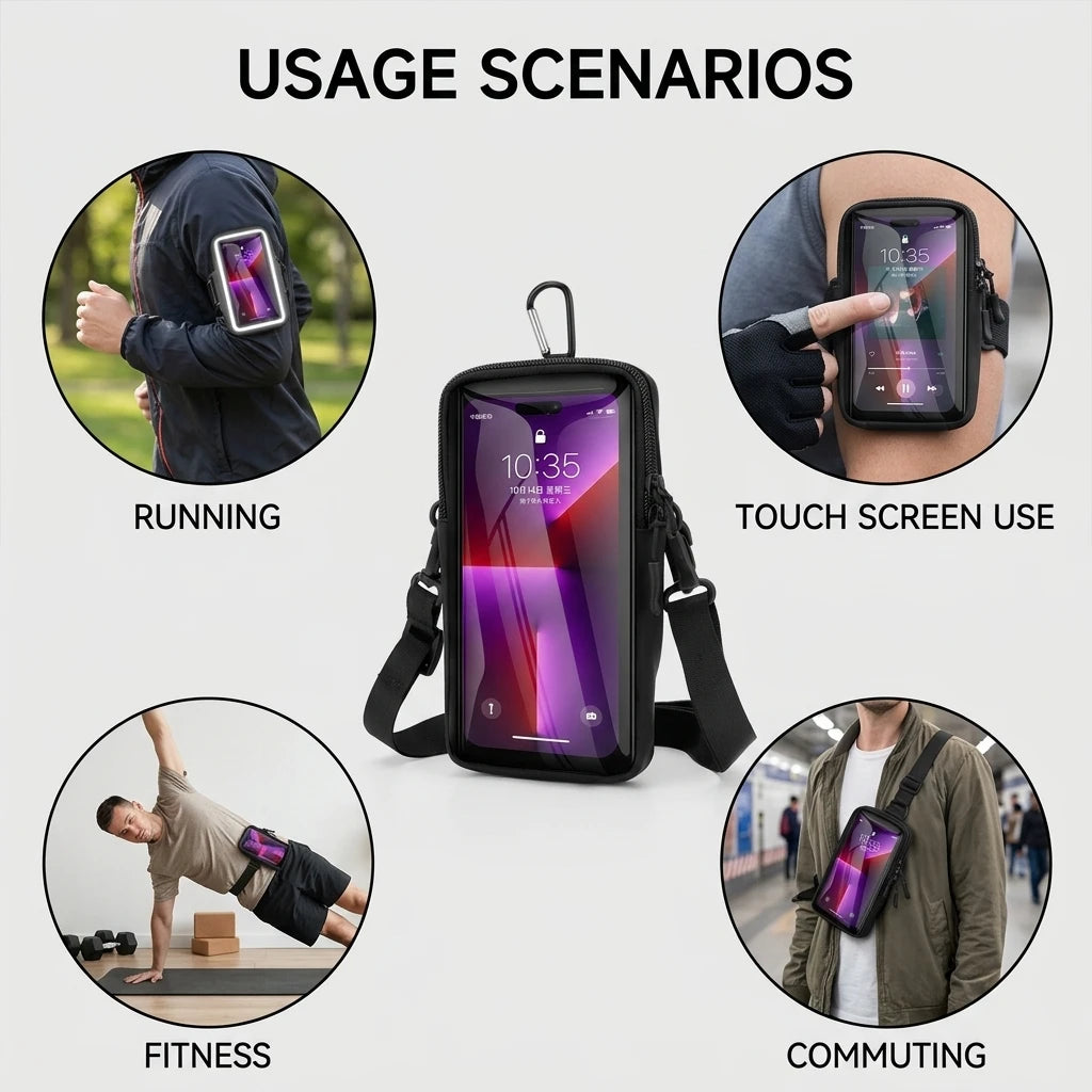 Sport Armband For Smartphone Running Fitness Waist Bag 3-In-1 Design Touch Screen Window Reflective Strips Peaceful Pleasures Health and Wellness
