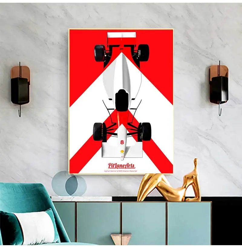 Cartoon Racing Car Canvas Wall Art | Boys Room Motorsport Decor